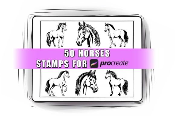 50 Horses Procreate Stamps Brushes