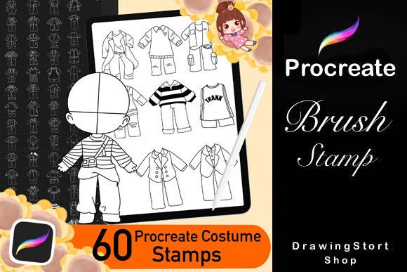 60 Procreate Chibi Clothes Stamp Set 2