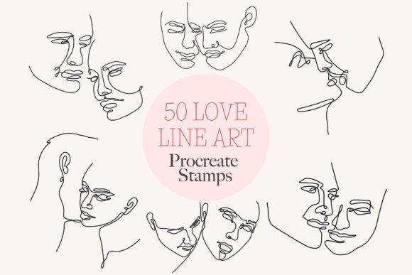 Evaluating the 50 Line Art Couple Procreate Stamps for Digital Illustration